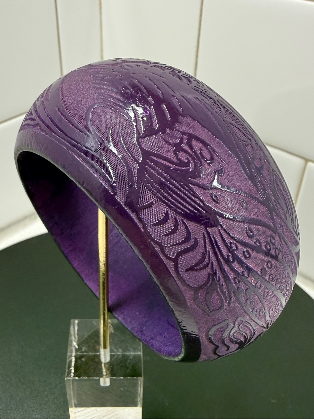 Purple Embossed Wide Bangle Bracelet - Fashion Accessory